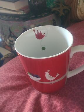 STARBUCKS  Christmas Red Ceramic Mug with White Bird Motif - Home Dining 2011